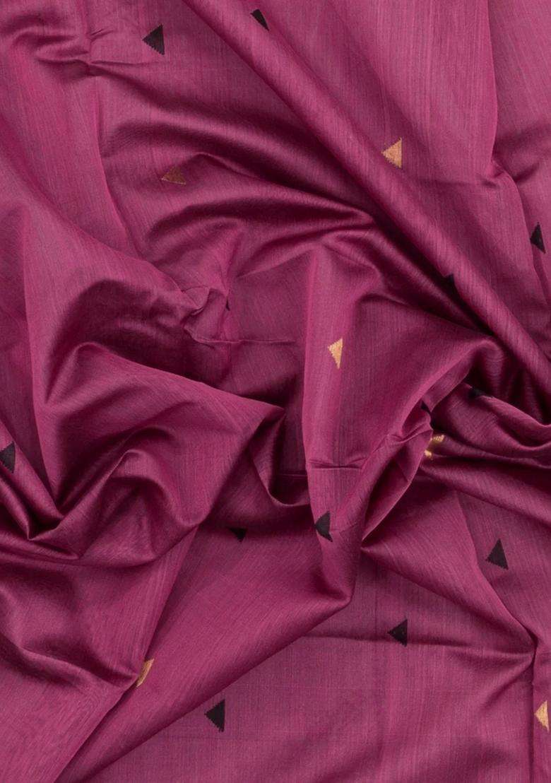 Dusty Pink Handloom Maheswari Silk Cotton Saree With Buttas Zari Border With Buttas And Brocade Design For Women - Indya