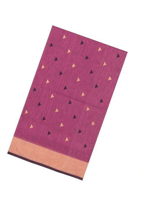 Dusty Pink Handloom Maheswari Silk Cotton Saree With Buttas Zari Border With Buttas And Brocade Design For Women