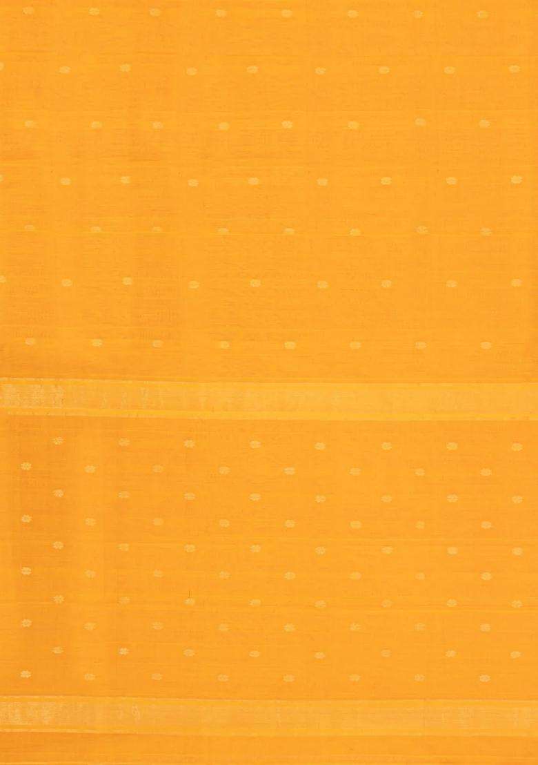 Mango Yellow Handloom Maheswari Silk Cotton Saree With Buttas Zari Border With Buttas And Brocade Design For Women - Indya