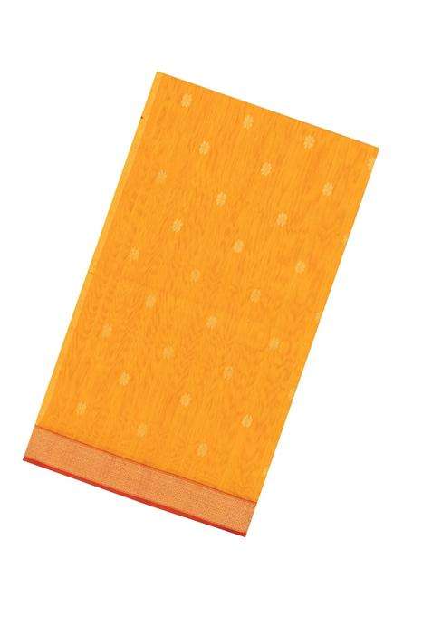 Mango Yellow Handloom Maheswari Silk Cotton Saree With Buttas Zari Border With Buttas And Brocade Design For Women