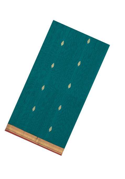 Sea Green Handloom Maheswari Silk Cotton Saree With Buttas Zari Border With Buttas And Brocade Design For Women