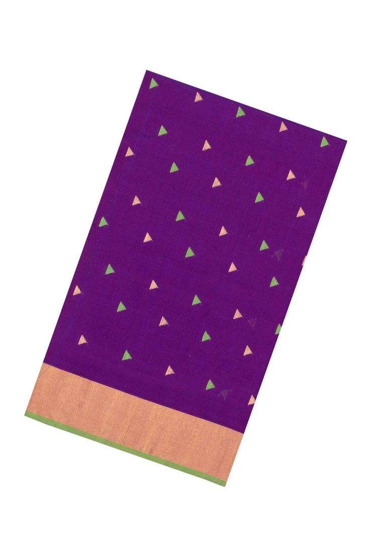 Purple Handloom Maheswari Silk Cotton Saree With Buttas Zari Border With Buttas And Brocade Design For Women - Indya