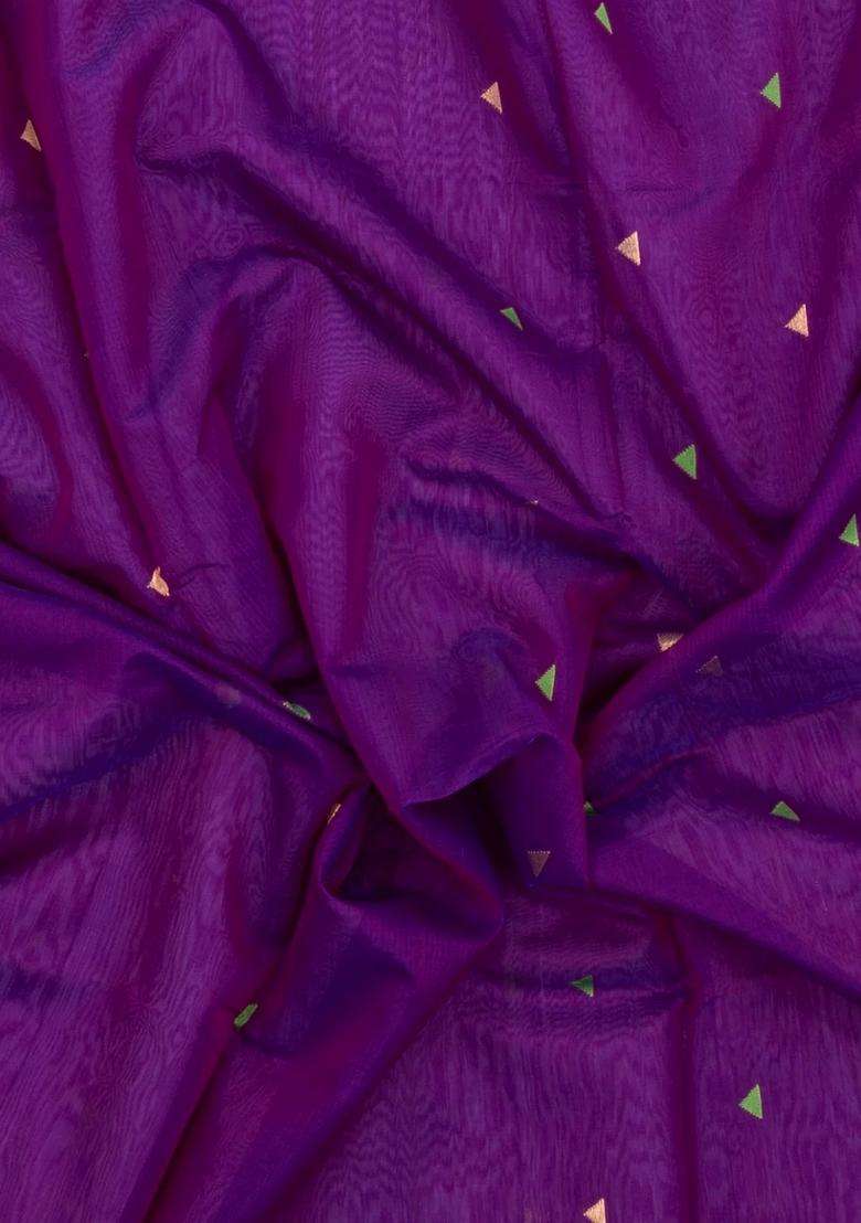 Purple Handloom Maheswari Silk Cotton Saree With Buttas Zari Border With Buttas And Brocade Design For Women - Indya