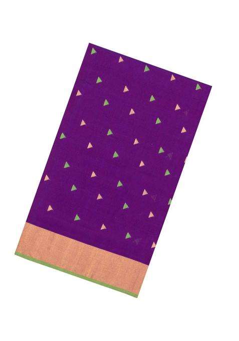 Purple Handloom Maheswari Silk Cotton Saree With Buttas Zari Border With Buttas And Brocade Design For Women