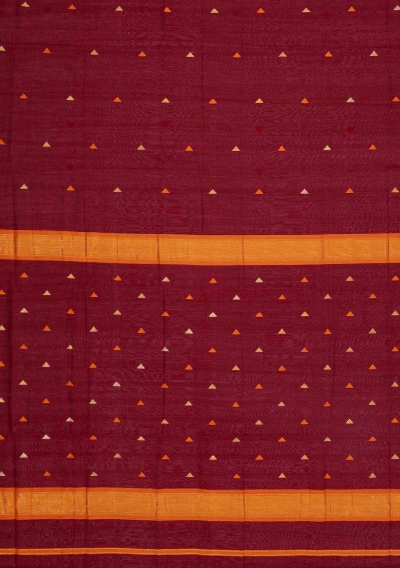 Crimson Handloom Maheswari Silk Cotton Saree With Buttas Zari Border With Buttas And Brocade Design For Women - Indya