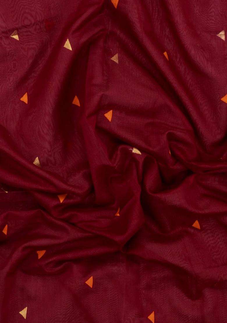 Crimson Handloom Maheswari Silk Cotton Saree With Buttas Zari Border With Buttas And Brocade Design For Women - Indya