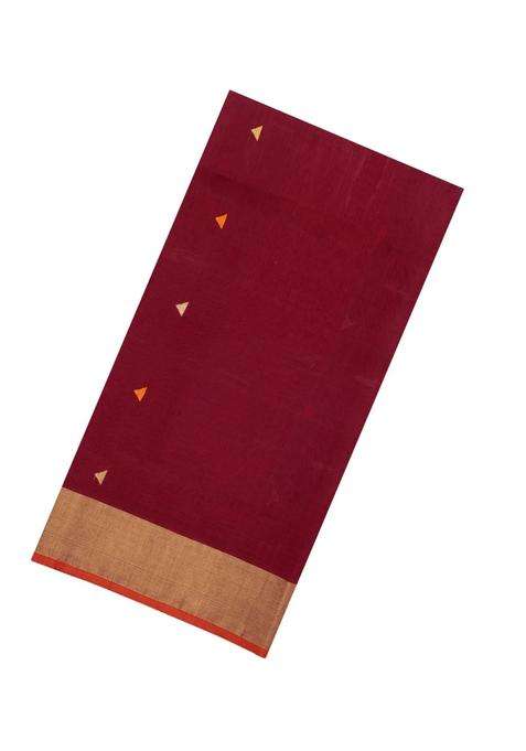 Crimson Handloom Maheswari Silk Cotton Saree With Buttas Zari Border With Buttas And Brocade Design For Women