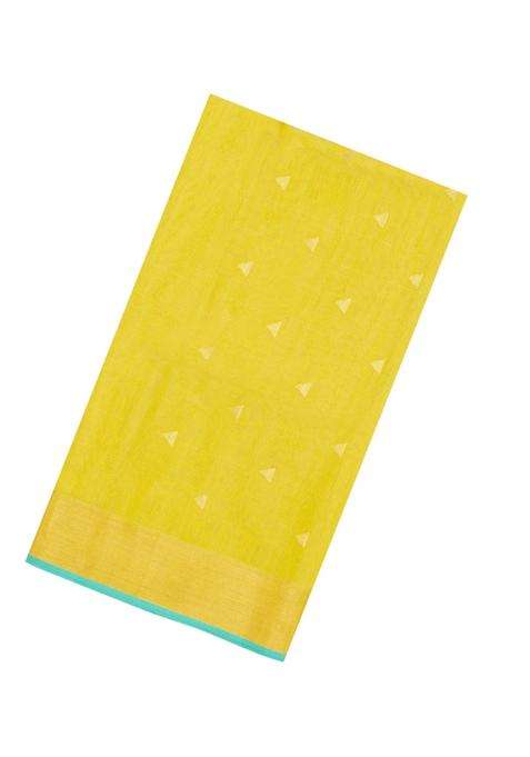 Yellow Handloom Maheswari Silk Cotton Saree With Buttas Zari Border With Buttas And Brocade Design For Women
