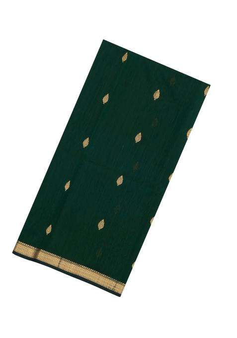 Bottle Green Handloom Maheswari Silk Cotton Saree With Buttas Zari Border With Buttas And Brocade Design For Women
