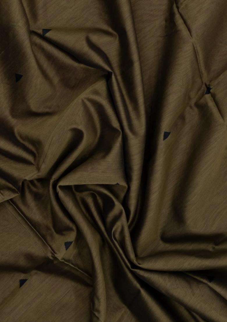 Default Title Dark Beige Handloom Maheswari Silk Cotton Saree With Buttas Zari Border With Buttas And Brocade Design For Women - Indya