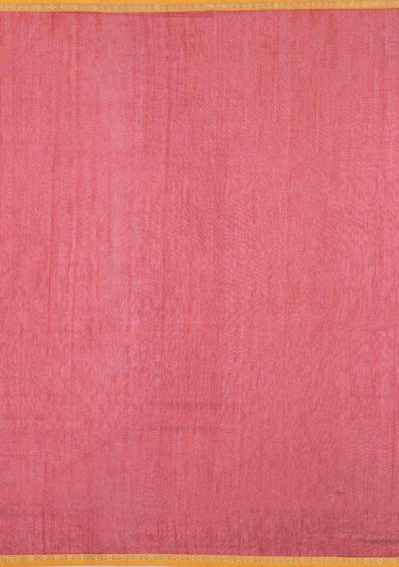 Red Handloom Maheswari Silk Cotton Saree With Buttas Zari Border With Buttas And Brocade Design For Women - Indya