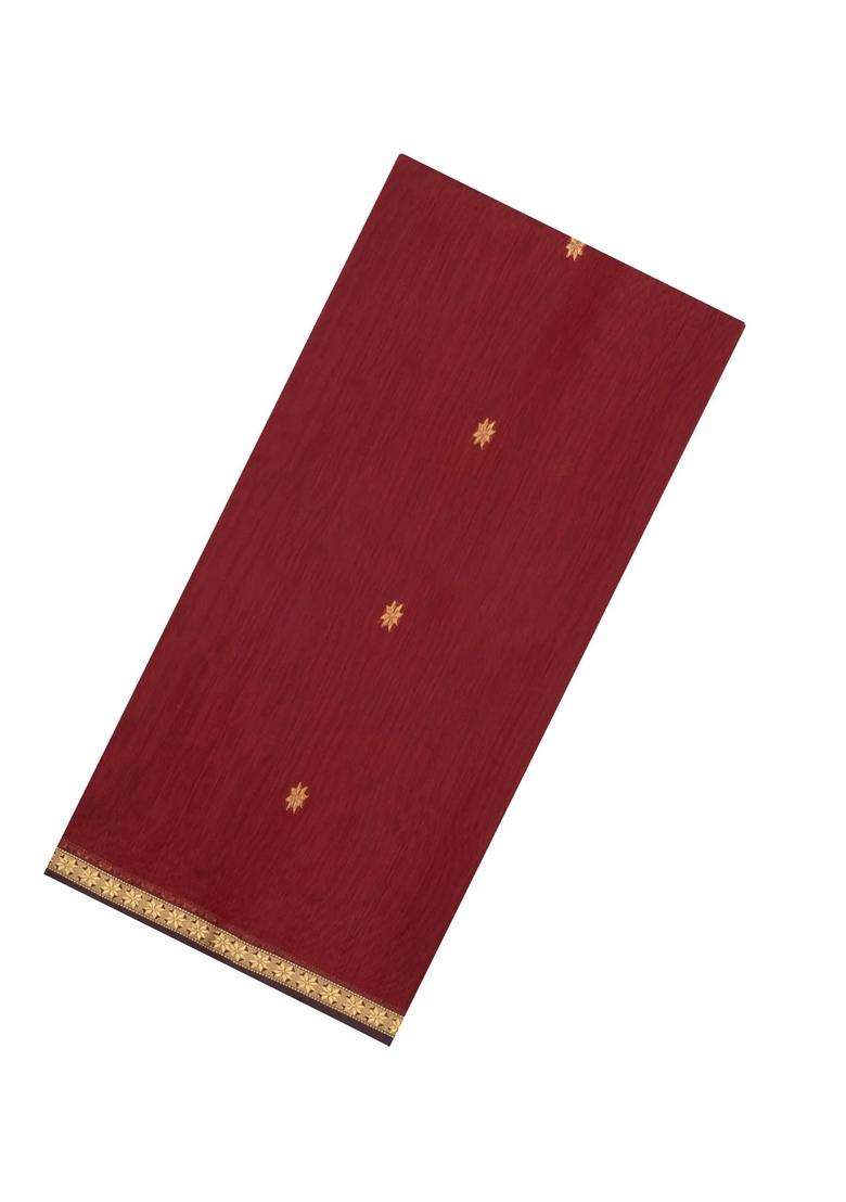 Maroon Handloom Maheswari Silk Cotton Saree With Buttas Zari Border With Buttas And Brocade Design For Women - Indya