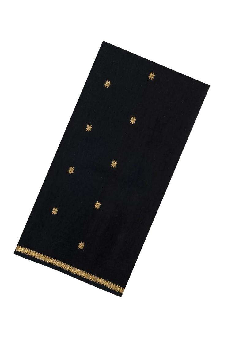 Black Handloom Maheswari Silk Cotton Saree With Buttas Zari Border With Buttas And Brocade Design For Women - Indya