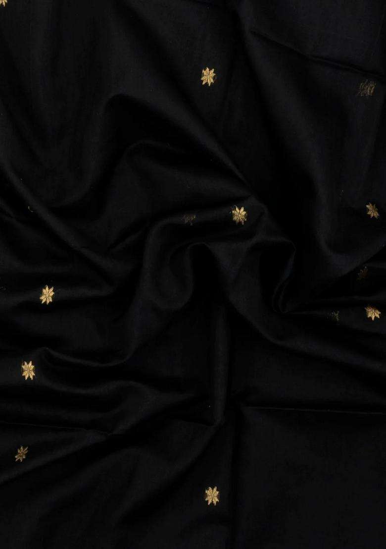 Black Handloom Maheswari Silk Cotton Saree With Buttas Zari Border With Buttas And Brocade Design For Women - Indya