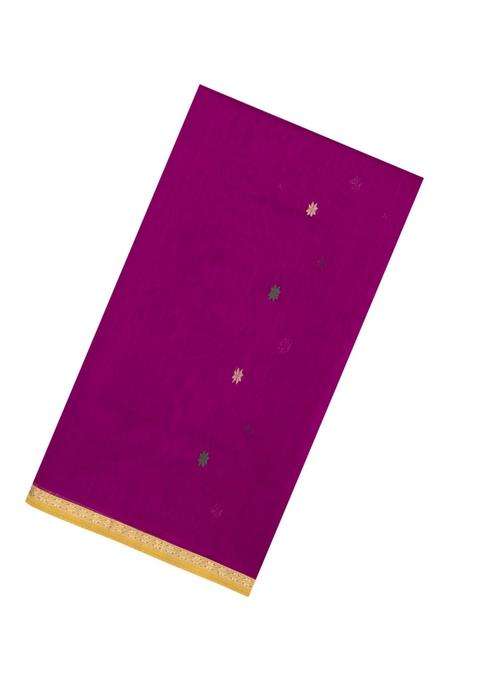 Magenta Handloom Maheswari Silk Cotton Saree With Buttas Zari Border With Buttas And Brocade Design For Women
