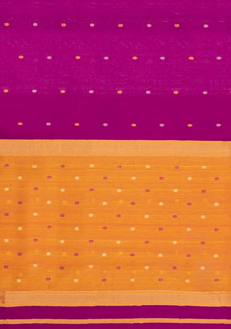 Magenta Handloom Maheswari Silk Cotton Saree With Buttas Zari Border With Buttas And Brocade Design For Women - Indya