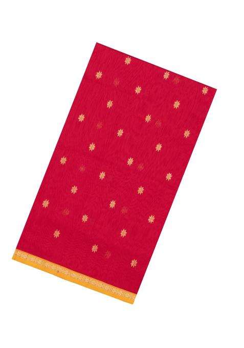 Red Handloom Maheswari Silk Cotton Saree With Buttas Zari Border With Buttas And Brocade Design For Women