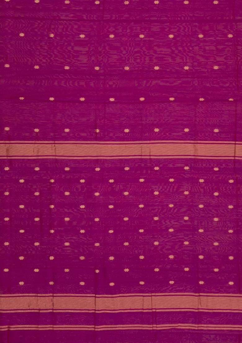 Magenta Handloom Maheswari Silk Cotton Saree With Buttas Zari Border With Buttas And Brocade Design For Women - Indya