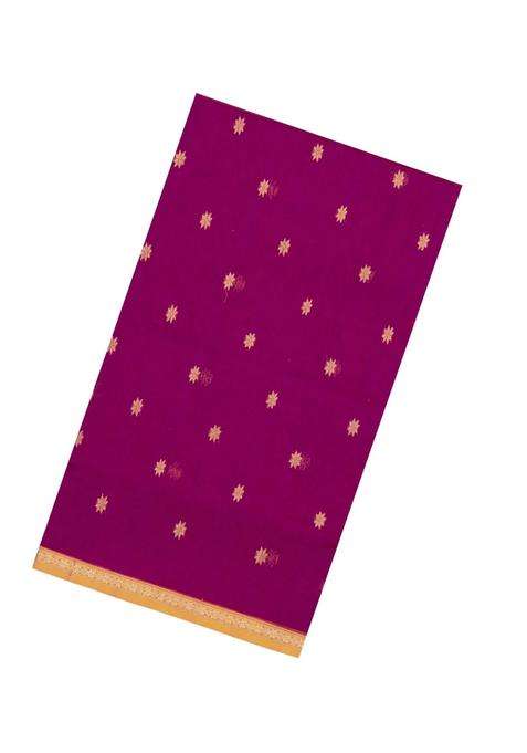 Magenta Handloom Maheswari Silk Cotton Saree With Buttas Zari Border With Buttas And Brocade Design For Women