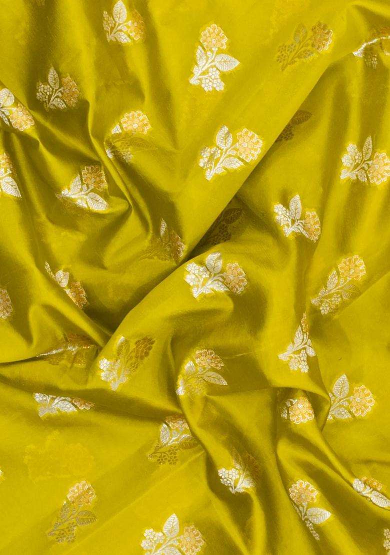 Light Green Woven Banarasi Chiniya Silk Saree With Buttas Contrast Border With Buttas And Brocade Design For Women - Indya
