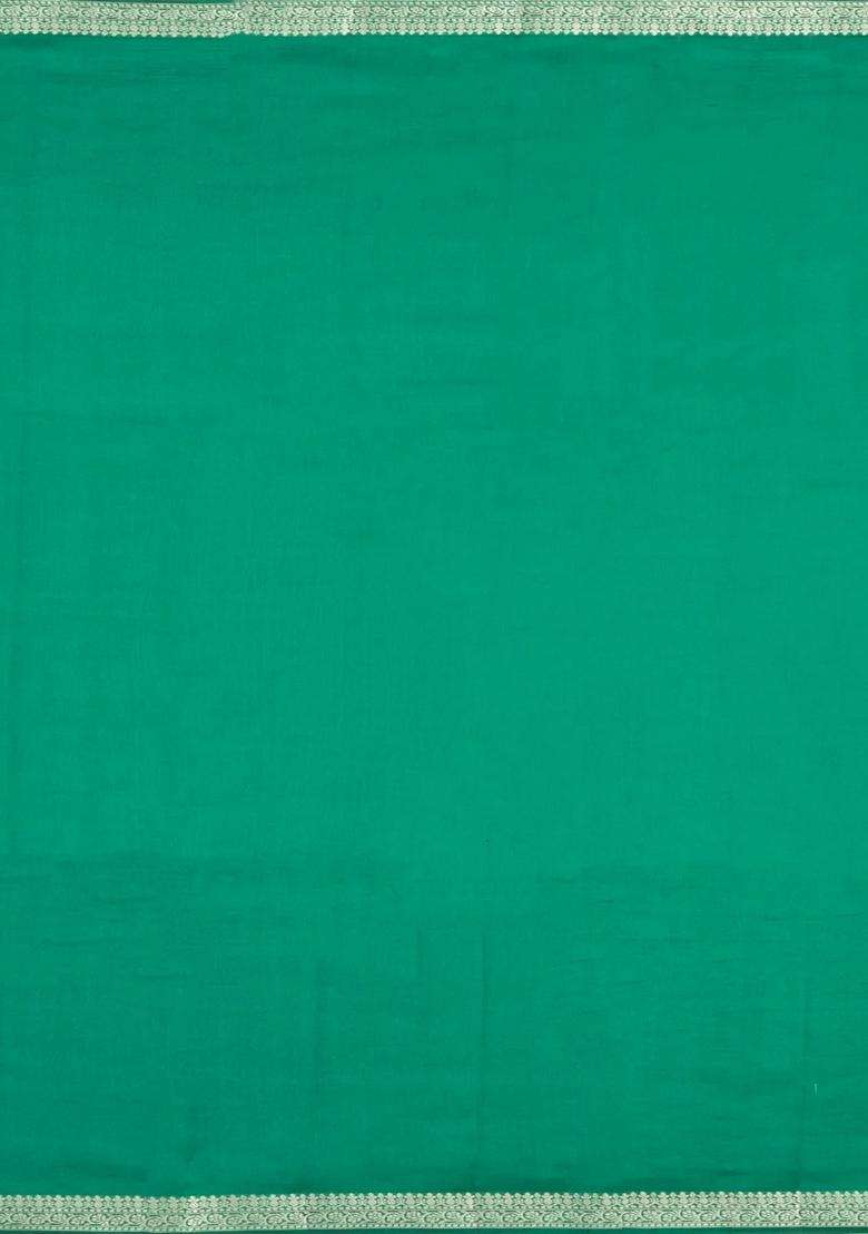 Light Green Woven Banarasi Chiniya Silk Saree With Buttas Contrast Border With Buttas And Brocade Design For Women - Indya