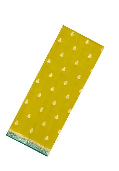 Light Green Woven Banarasi Chiniya Silk Saree With Buttas Contrast Border With Buttas And Brocade Design For Women