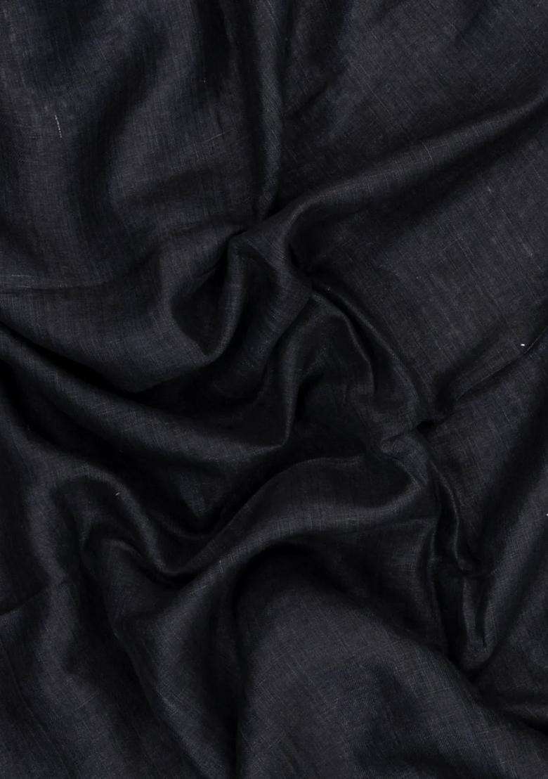 Black Woven Art Dupion Silk Saree With Embroidered Border For Women - Indya