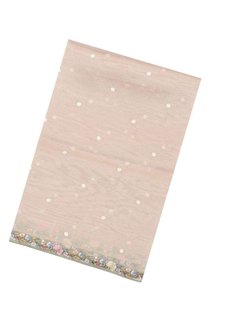 Taupe Woven Blended Organza Saree With Embroidery With Embroidered Design For Women - Indya