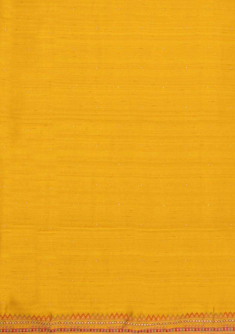 Mustard Woven Blended Tussar Silk Saree With Embroidery With Embroidered Design For Women - Indya
