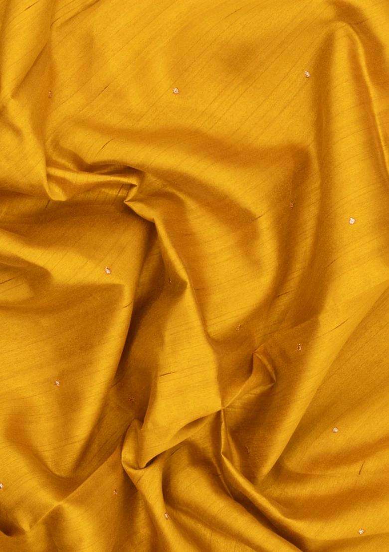 Mustard Woven Blended Tussar Silk Saree With Embroidery With Embroidered Design For Women - Indya