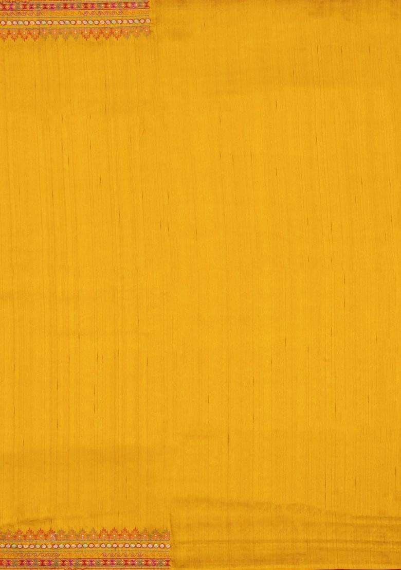 Mustard Woven Blended Tussar Silk Saree With Embroidery With Embroidered Design For Women - Indya