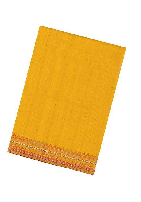 Mustard Woven Blended Tussar Silk Saree With Embroidery With Embroidered Design For Women