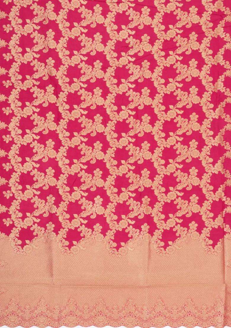 Peach Woven Viscose Art Silk Saree With Floral Vine Motifs With Buttas And Brocade Design For Women - Indya