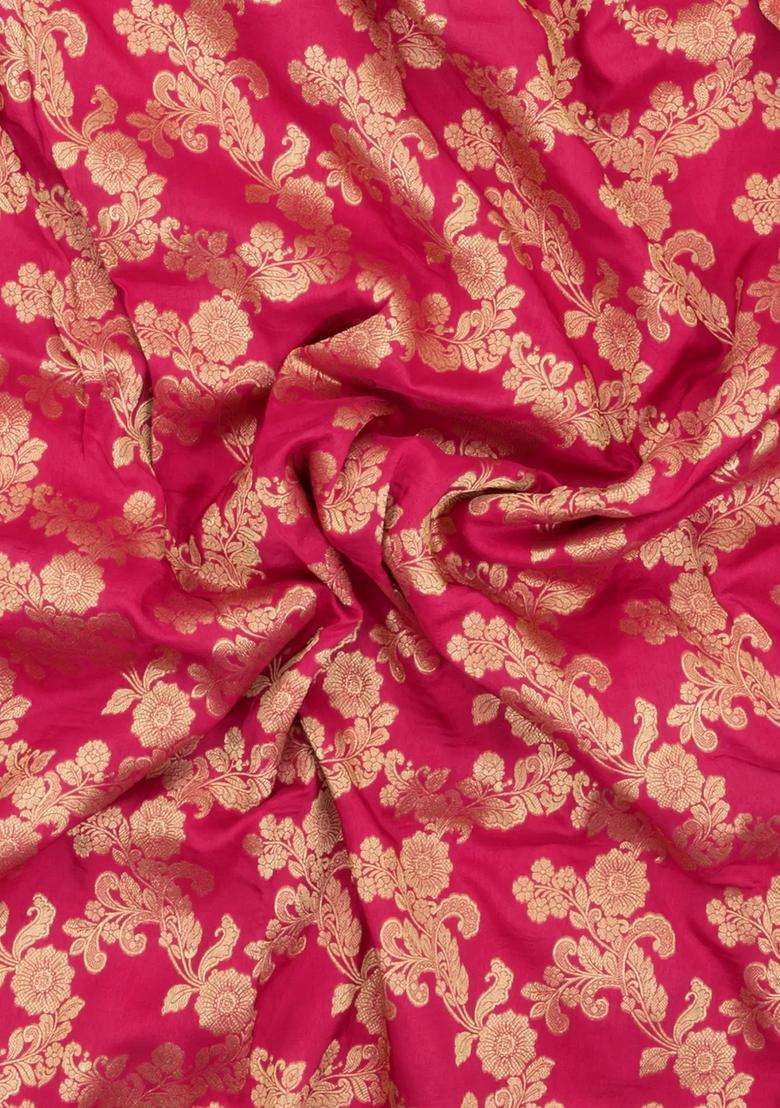 Peach Woven Viscose Art Silk Saree With Floral Vine Motifs With Buttas And Brocade Design For Women - Indya