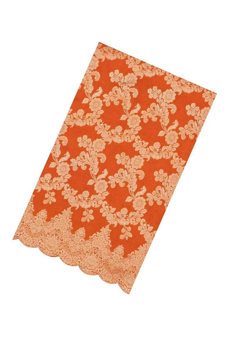 Orange Woven Viscose Art Silk Saree With Floral Vine Motifs With Buttas And Brocade Design For Women - Indya