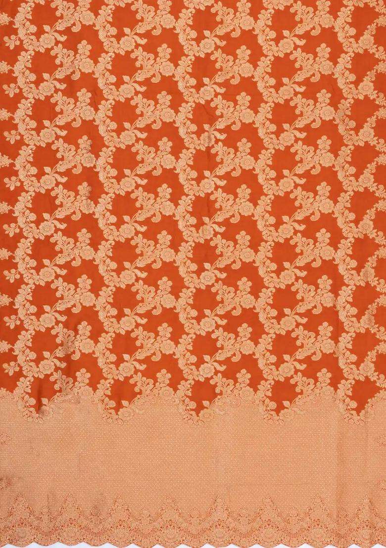 Orange Woven Viscose Art Silk Saree With Floral Vine Motifs With Buttas And Brocade Design For Women - Indya