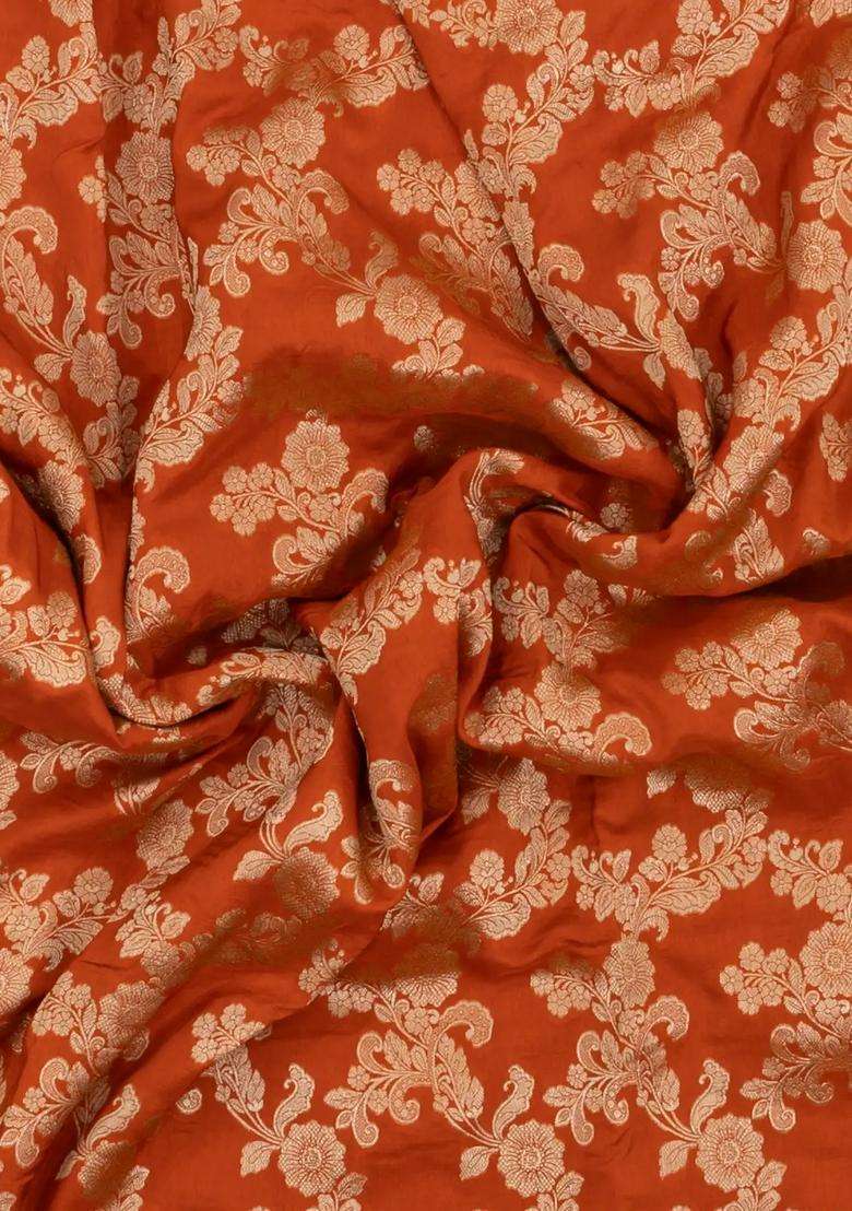 Orange Woven Viscose Art Silk Saree With Floral Vine Motifs With Buttas And Brocade Design For Women - Indya