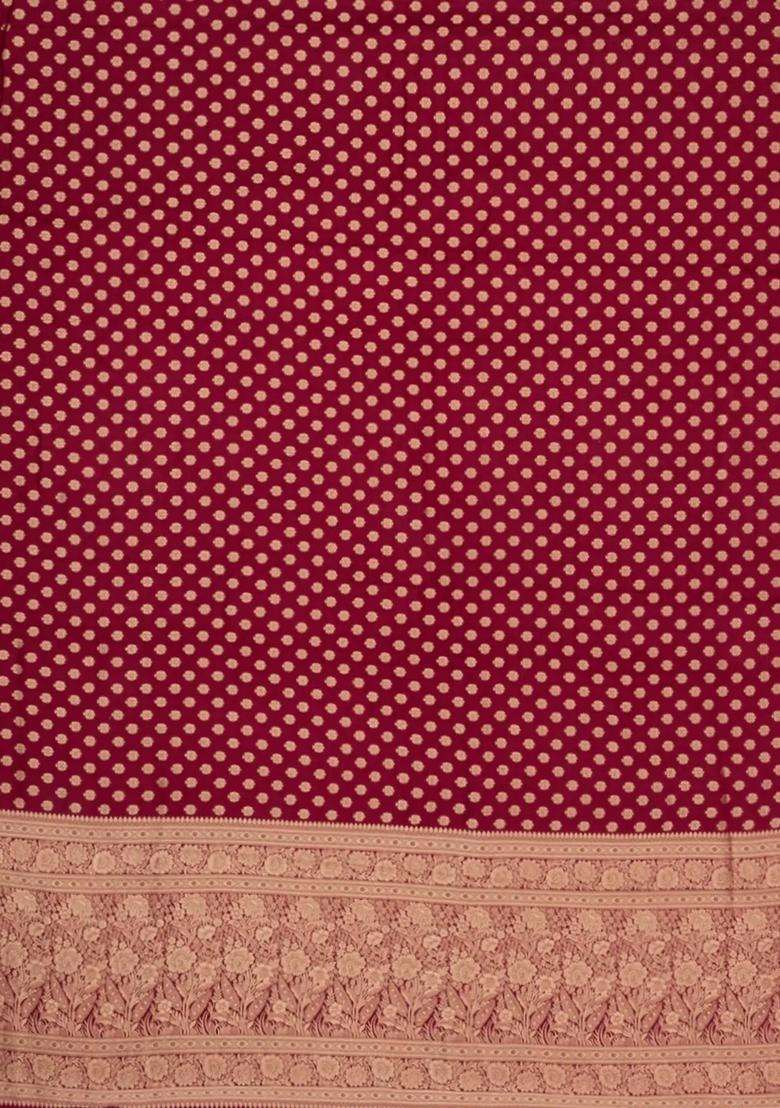 Maroon Woven Pure Viscose Art Silk Saree With Floral Zari Motifs With Buttas And Brocade Design For Women - Indya