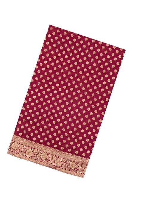 Maroon Woven Pure Viscose Art Silk Saree With Floral Zari Motifs With Buttas And Brocade Design For Women