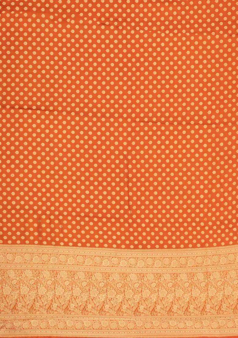 Orange Woven Pure Viscose Art Silk Saree With Floral Zari Motifs With Buttas And Brocade Design For Women - Indya