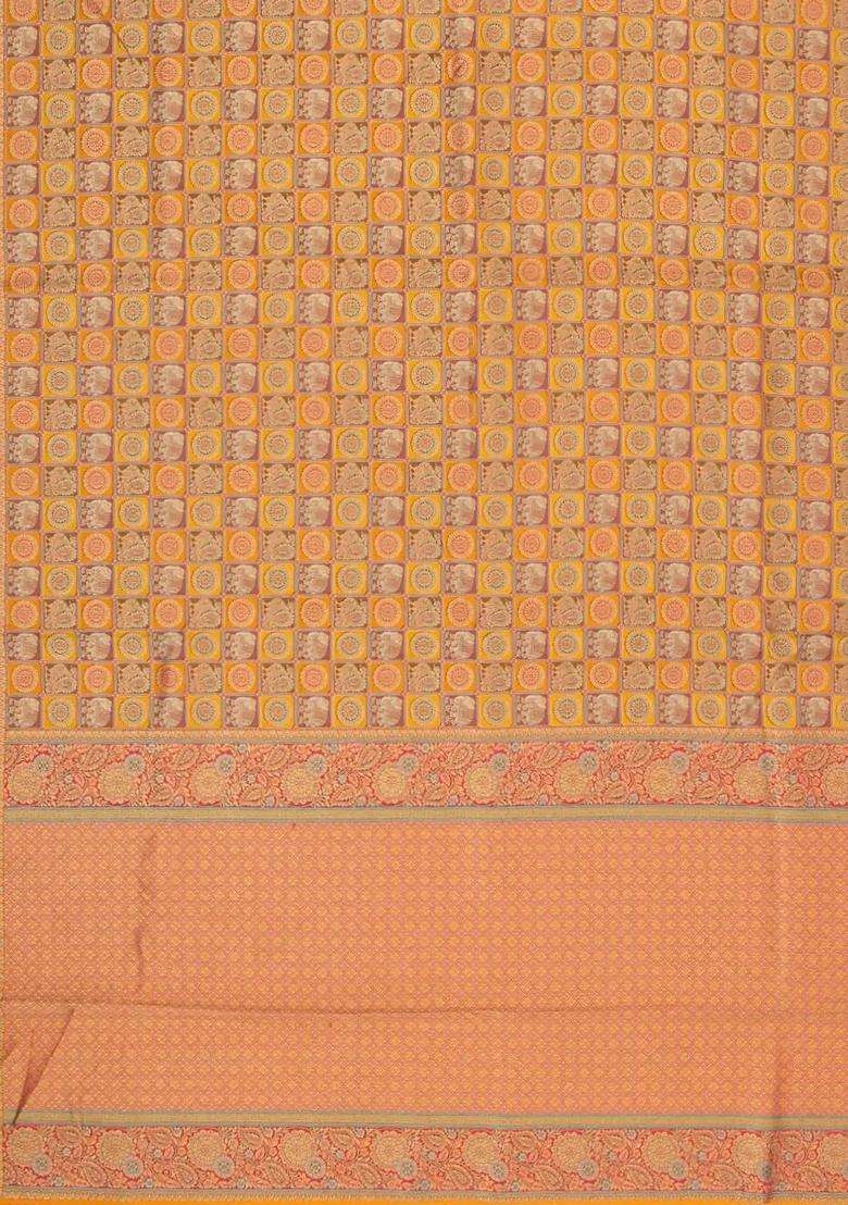 Orange Woven Pure Viscose Art Silk Saree With Meena Zari Motifs With Buttas And Brocade Design For Women - Indya
