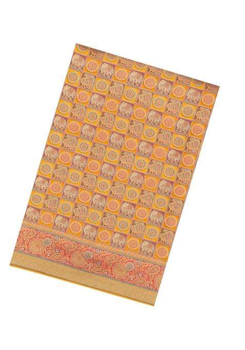 Orange Woven Pure Viscose Art Silk Saree With Meena Zari Motifs With Buttas And Brocade Design For Women