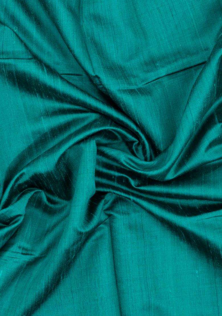 Teal Woven Dupion Silk Saree With Printed Border For Women - Indya