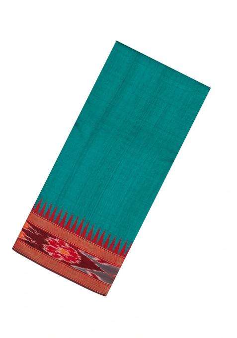 Teal Woven Dupion Silk Saree With Printed Border For Women
