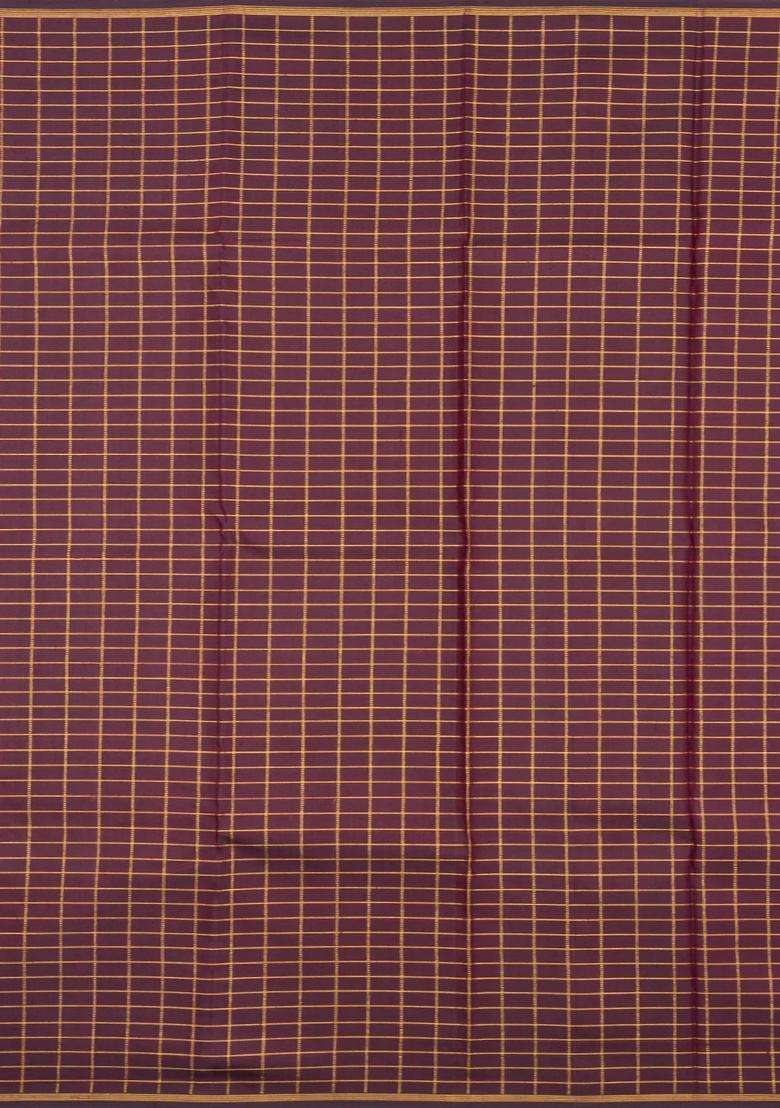 Multi Colour Handloom Kanchipuram Silk Saree With Checks Contrast Pallu With Checks And Stripes Design For Women - Indya