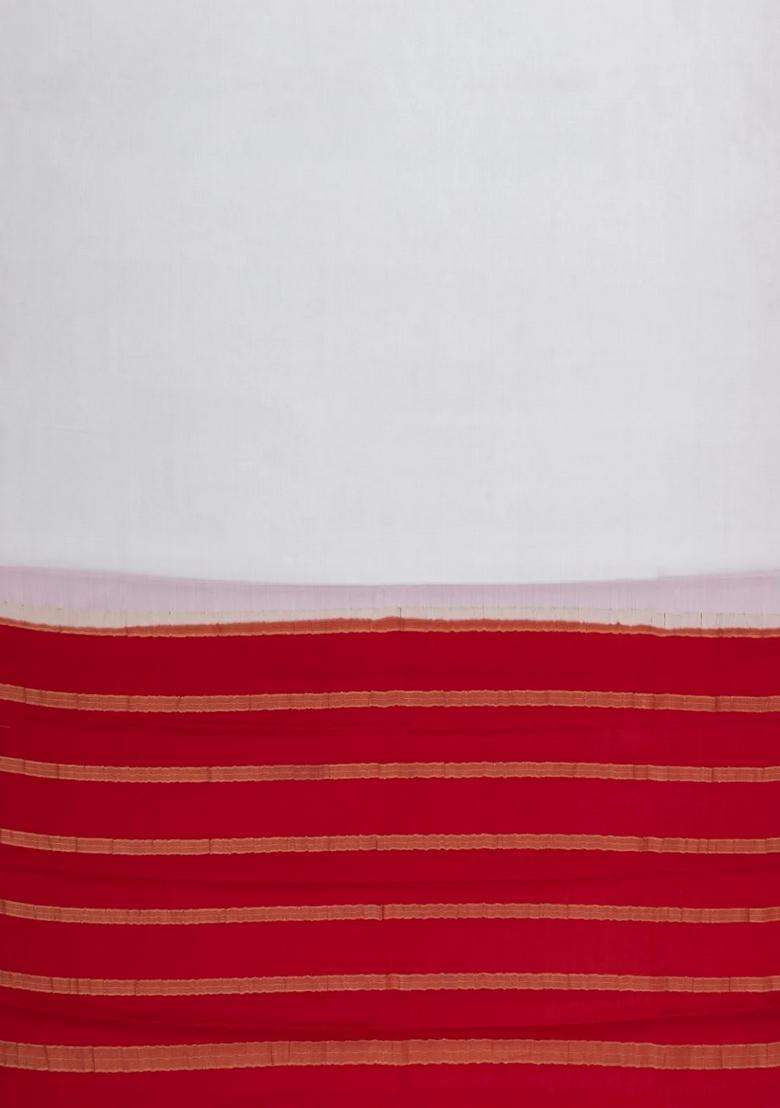 White Woven Mysore Silk Saree With Contrast Zari Border With Traditional Woven Design For Women - Indya