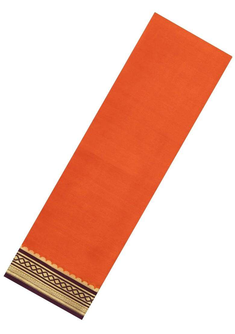 Orange Woven Mysore Silk Saree With Contrast Zari Border With Traditional Woven Design For Women - Indya