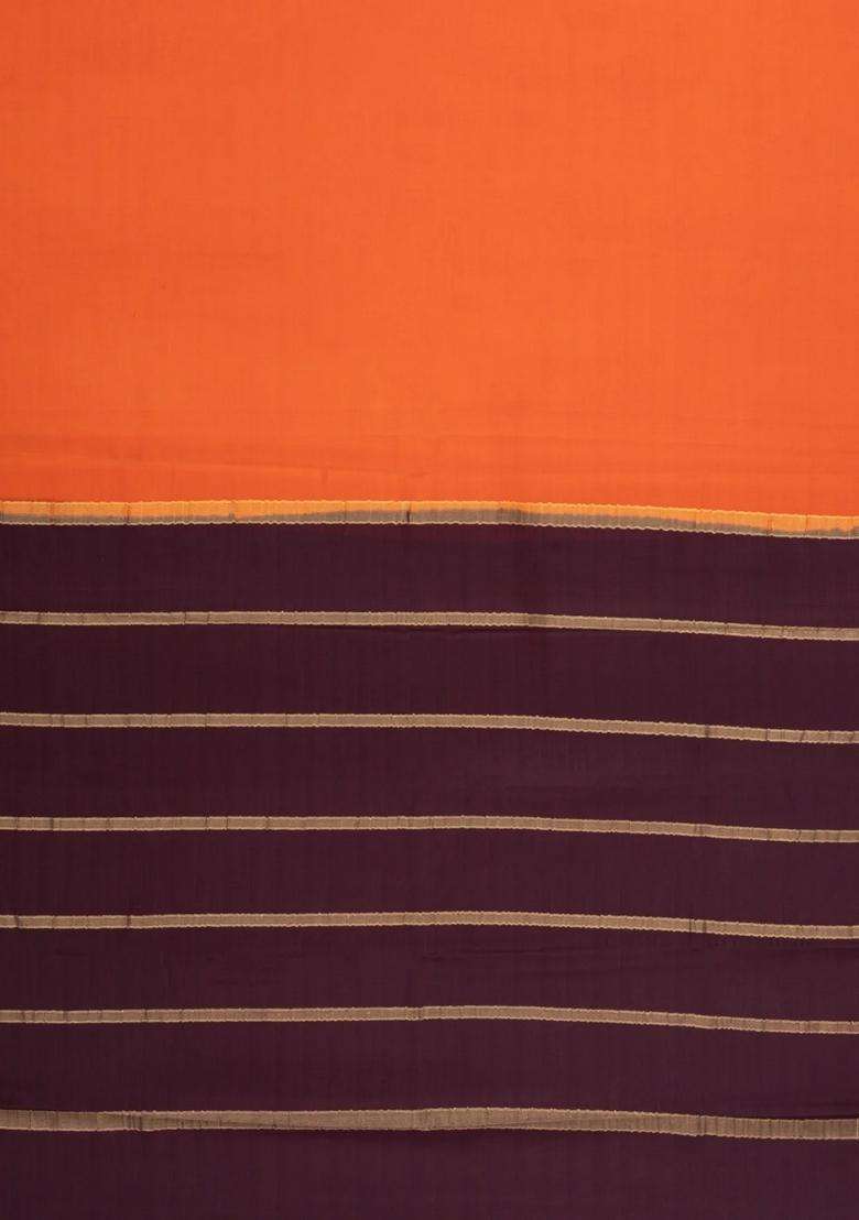 Orange Woven Mysore Silk Saree With Contrast Zari Border With Traditional Woven Design For Women - Indya