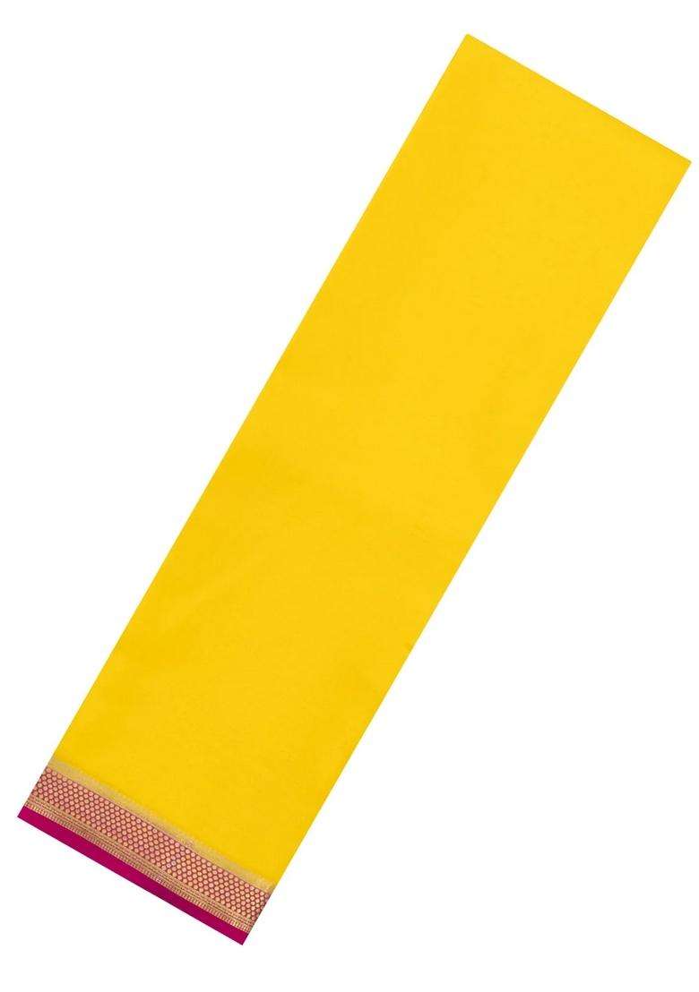 Yellow Woven Mysore Silk Saree With Contrast Zari Border With Traditional Woven Design For Women - Indya