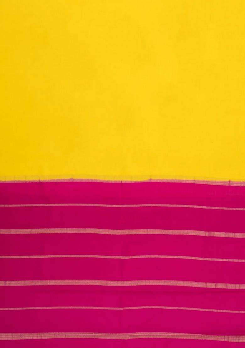 Yellow Woven Mysore Silk Saree With Contrast Zari Border With Traditional Woven Design For Women - Indya